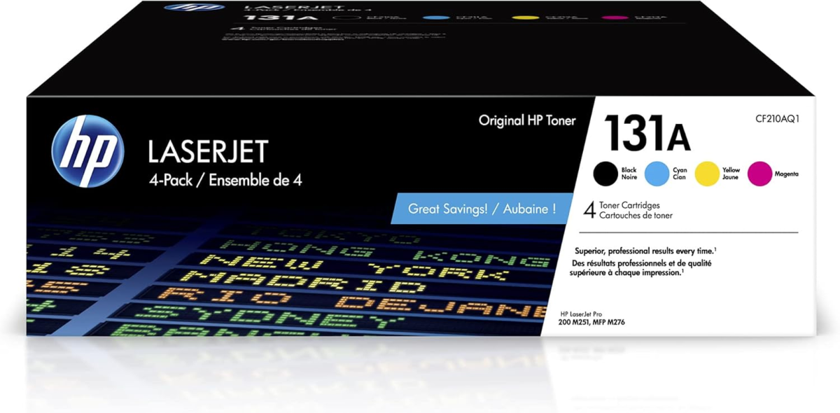 131A Black, Cyan, Magenta, Yellow Toner Cartridges | Works with Laserjet Pro 200 Color M251, Laserjet Pro 200 Color MFP M276 | CF210AQ1