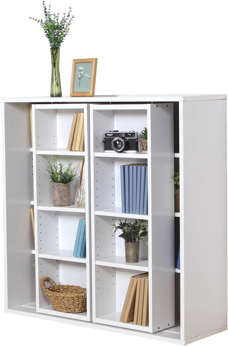 Fuji Boeki 86031 Bookcase, Double Slide Rack, Width 35.0 X Depth 11.4 X Height 35.0 Inches (89 X 29 X 89 Cm), White, Large Capacity, Comics, Storage