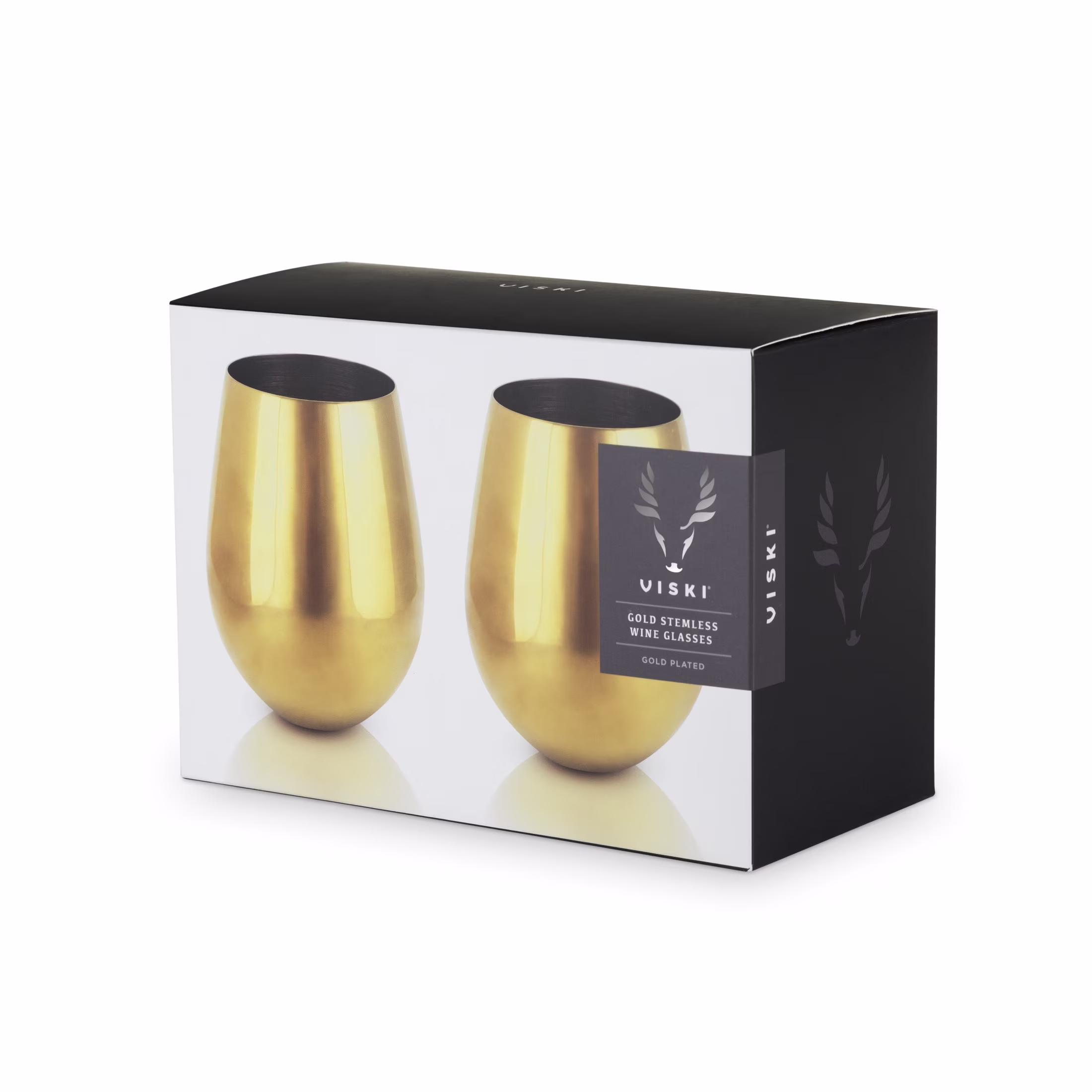 Viski Stainless Steel Stemless Wine Glasses, Home Bar, 18oz Set of 2, Gold