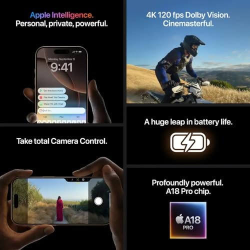 Apple iPhone 16 Pro Max, 256GB, Black Titanium - Unlocked (Renewed)