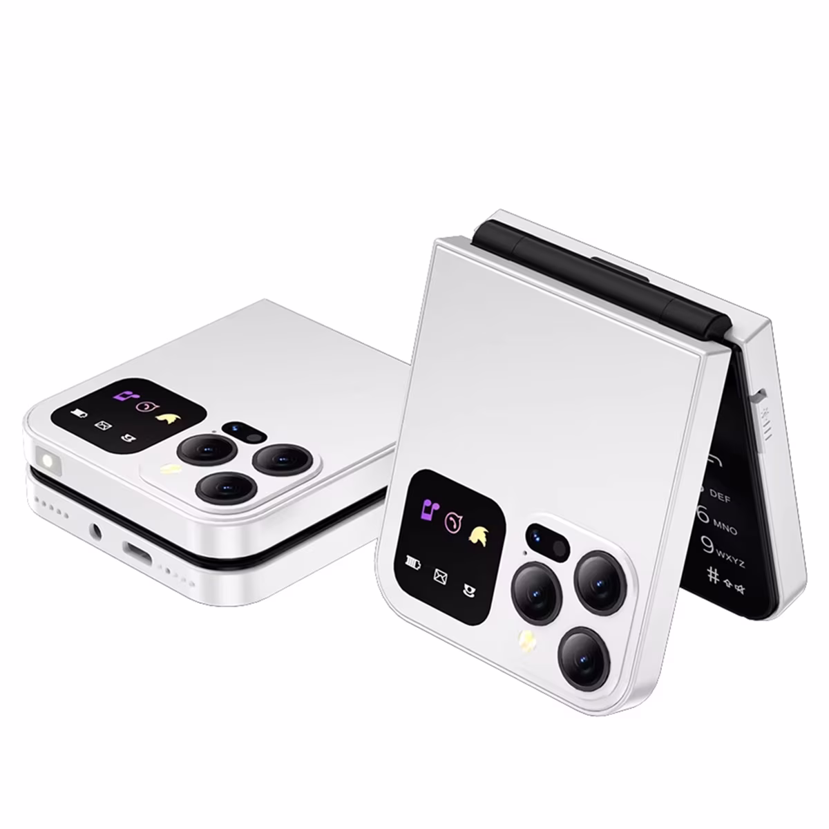 A50 Pro Flip Phone Dual SIM Card GSM Automatic Call Recording 2.4 Inch Screen Foldable Mobile Phones Type-C White
