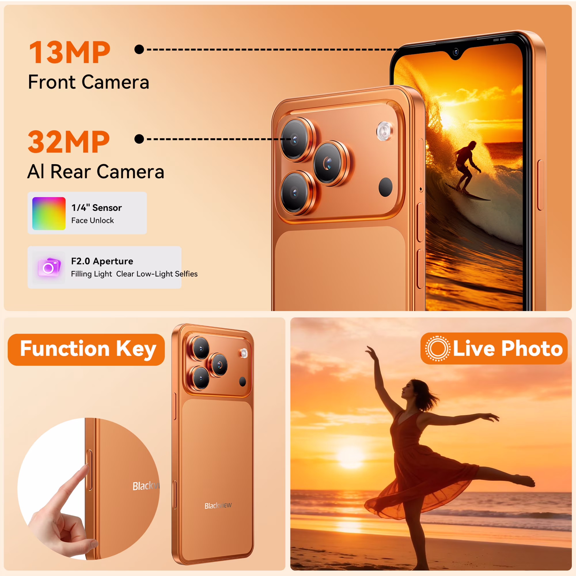 Blackview WAVE 7C Unlocked Cell Phone,Android 16 Smartphone,16GB+64GB/2TB Expandable,6.56" Display,5000mAh Battery,32MP Camera,Dual SIM,IP54,3-Year